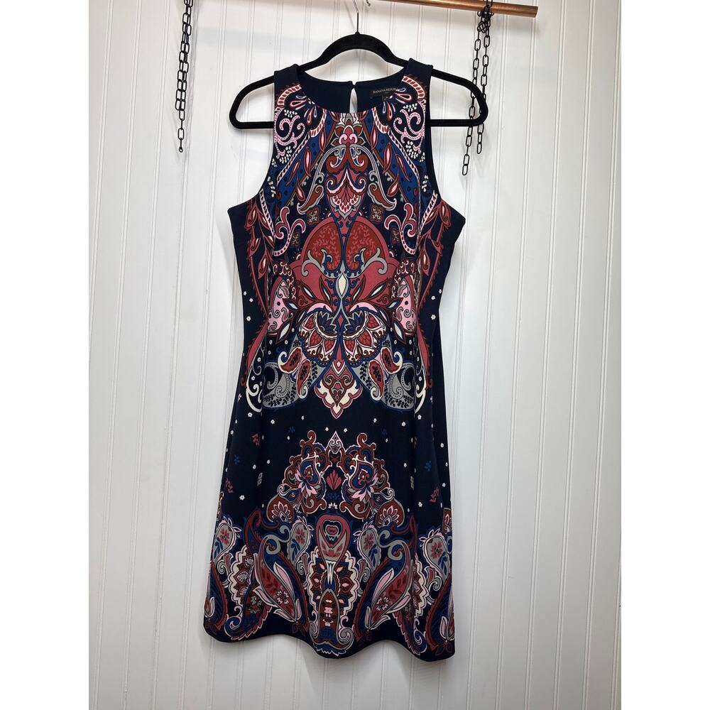 Banana Republic Navy Dress with Red and Pink Paisley Print